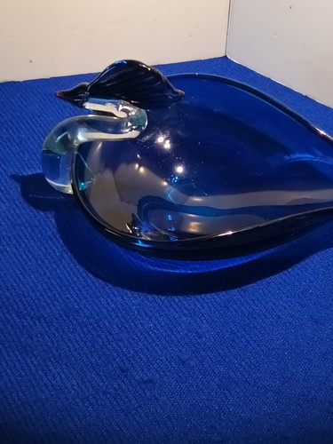 Blue glass swan candy dish - glass,