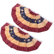  2Pcs American Pleated Fan Flags American US Flag Bunting Banners Hanging Garden