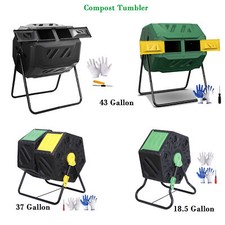 18.5/37/43 Gal Large Compost Tumbler Bin Chamber Rotating Composter Sliding Door