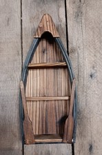 Boat-Shaped Wall Shelf with Oars — Rustic Wood, 2 Shelves