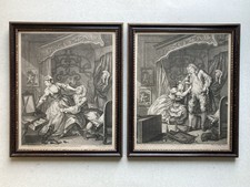 Antique Hogarth Engravings Before And After Plate 1 And 2 Pair.