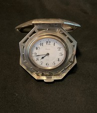 Antique Sterling Engraved Hallmarked Swiss Octava Co. Desk Travel Clock Working