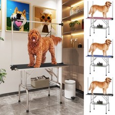 PawHut Metal Adjustable Dog Grooming Table Rubber Top 2 Safety Slings Mesh