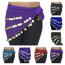 3 Rows BELLY Dance Hip Scarf Wrap Dancer Skirt Costume Coins Belt Triangle UK