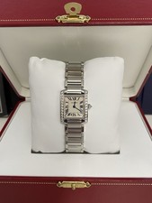Ladies Cartier Tank Francaise With Custom Set Real Diamond Bezel