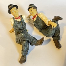 Vintage Laurel and Hardy Comedy Figurines Pair Resin Ornaments 16cm Collectable