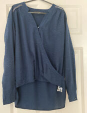 Trend Blouse By Captain Tortue Blue Polka Dot Long Sleeve Size 38 10 New no tags