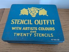 Vintage Tin Box Original Stencil Outfit Artists Colours 5 Stencils Reeves Paint
