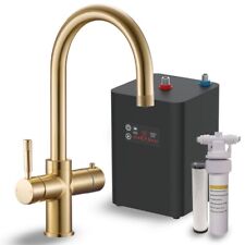 Brushed Brass 4-in-1 Instant Boiling Hot Water Knurl Design Kitchen Tap-Complete