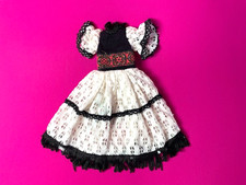 Vintage Faerie Glen dress folk style braid belt lace black fringe fit 12” doll