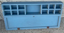 Mid Century Small Wood Wall Display Painted Blue Curio Cabinet 17 x 13 x 3"