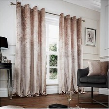 CRUSHED VELVET CURTAINS Pair Of Eyelet Ring Top Fully Lined Ready Made Curtain
