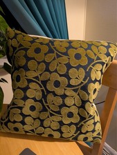 Orla Kiely Sprig Stem Marine Cushion Cover 16"x16" 40cm blue mustard velvet