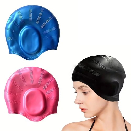 Silicone swimming cap with ear - silicone,