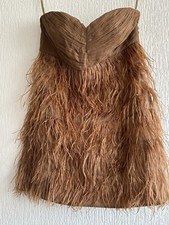 BROWN SILK FEATHER DRESS EUR L