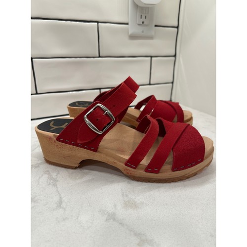 Cape clogs red suede strappy - red,