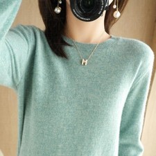 Women's Cashmere Sweater Crew Neck Pullover Casual Knitted Top UK