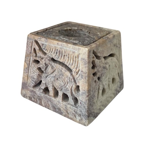 Soapstone elephant detail box - soapstone,