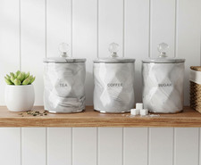 Tea Coffee Sugar Jar Marble Grey Pink Storage Set Tableware Air Tight Canisters