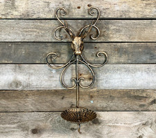 Antler Stag Head Wall Candle Holder Antique Gold Metal Sconce Light Reindeer NEW