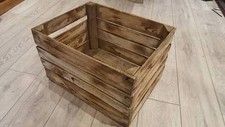 4 x BURNT TOURCHED WOOD VINTAGE WOODEN APPLE FRUIT CRATE RUSTIC OLD BUSHEL BOX