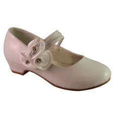 GIRLS WHITE PATENT SHOES SATIN ROSETTES HOLY COMMUNION  BRIDESMAID WEDDING SHOES