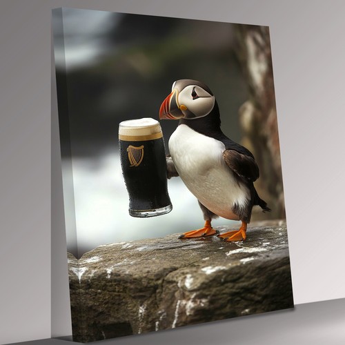 Funny puffin drinking guinness - funny,