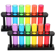 Test Tube Shooters Set of 12 with Stand Colourful Plastic Shot Glasses Neon