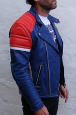 Mens vtg blue red hide leather