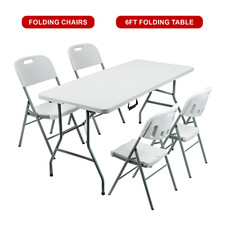 5/6FT CATERING CAMPING HEAVY DUTY FOLDING TRESTLE TABLE PICNIC BBQ PARTY CHAIRS
