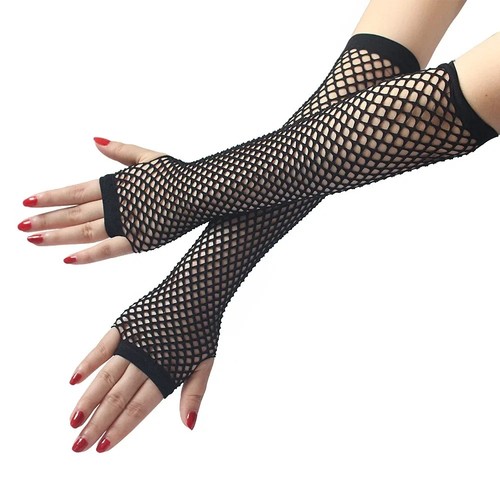 Fishnet gloves fingerless lace - gloves,