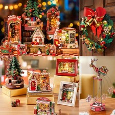Rolife Wooden Christmas House 3D Puzzle Set DIY DollHouse Kid Adult Xmas Gifts