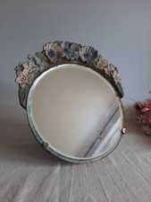Vintage Barbola Mirror Circa 20s 1930s art deco floral antique Round bevel edge