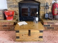 Old Antique Pine Chest, Vintage Wooden Storage Trunk, Blanket Box, Coffee Table.