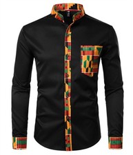 Men's African Dashiki Dress Shirt Long Sleeve Pullover Ethnic Party Shirts Tops