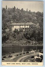 Oregon OR Postcard West Linn Hotel Cars Lined Highway Trees Scenery 1950 Vintage