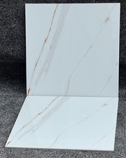 Cut Sample 600x600 White Marble Effect Gold Vein Gloss Porcelain Tile Wall Floor