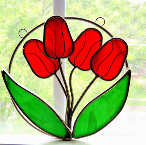 Vintage red tulip stained - red,