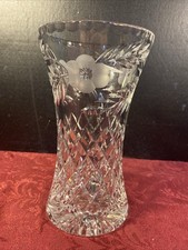 Tutbury Cut Glass 8 Inch Tall Vase, Etched Flowers, Beautiful Vase No Chips