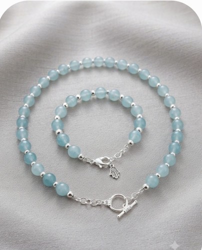 Light blue jade bead necklace - light,