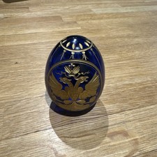 Vintage 9cm Cobalt Blue & Gold Glass Faberge Russia Egg 