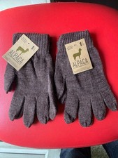 ALPACA GLOVES UNISEX IN BROWN SOFT & WARM HAIR X 2 PAIRS.
