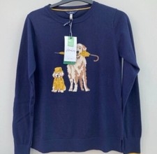 JOULES Women  Miranda Luxe Jumper - Blue Yellow Umbrella Dog-  Size 6
