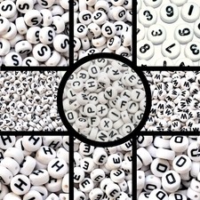 100 ALPHABET BEADS *CHOOSE LETTER* WHITE 7mm FLAT ROUND ACRYLIC NUMBERS A - Z