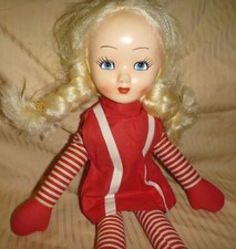 Vintage 20" Looby Lou Rag Christmas Doll Long Candy Cane Striped Legs 1970s