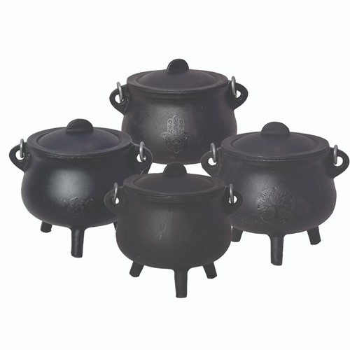 Cast iron cauldron with - iron, lid
