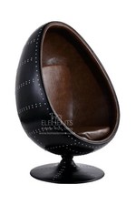 Aviator Black Aluminium Swivel Egg Pod Chair  Brown PU Leather Made To Order