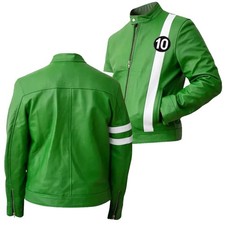Men's New Ben 10 Green Leather Fan Jacket Cosplay Alien Swarm Stylish Jacket