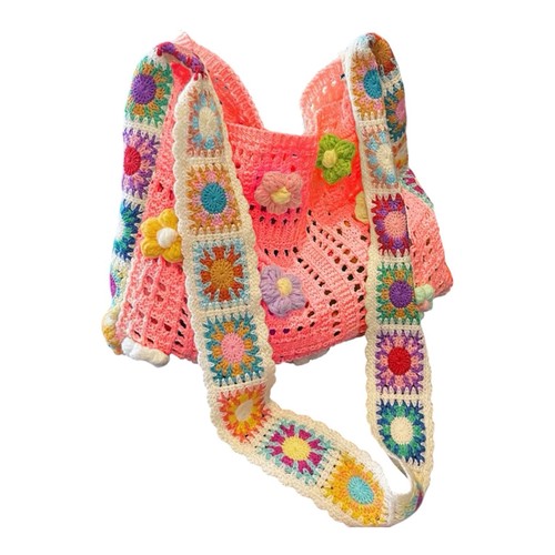 Pink crochet floral tote - pink,