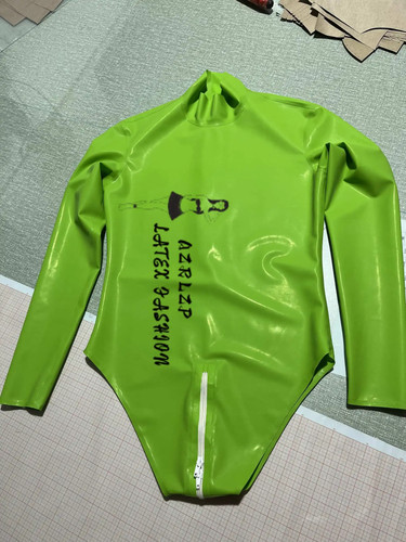 Apple green latex catsuit - green,